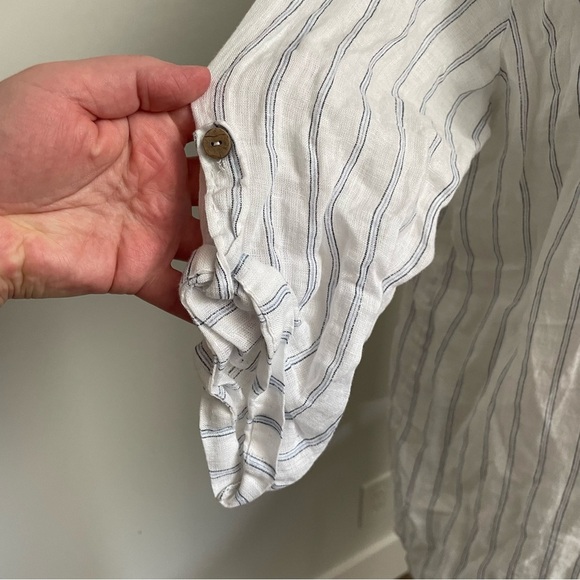 Made in Italy 100% Linen White and Blue Stripe Oversized Button Down Top Size M - Picture 3 of 10
